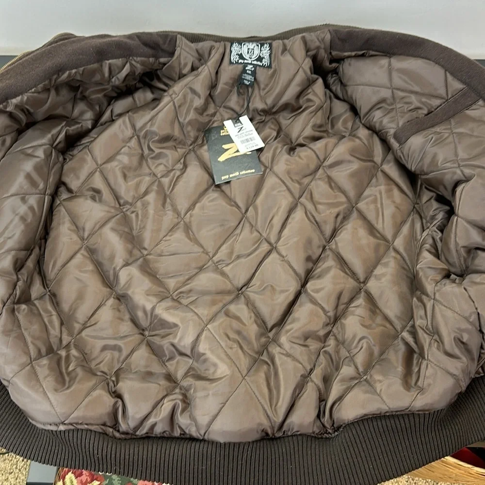 Zeep World Collection Brown Wool Blend‎ Bomber Zipper Jacket XXL Snap Pockets
